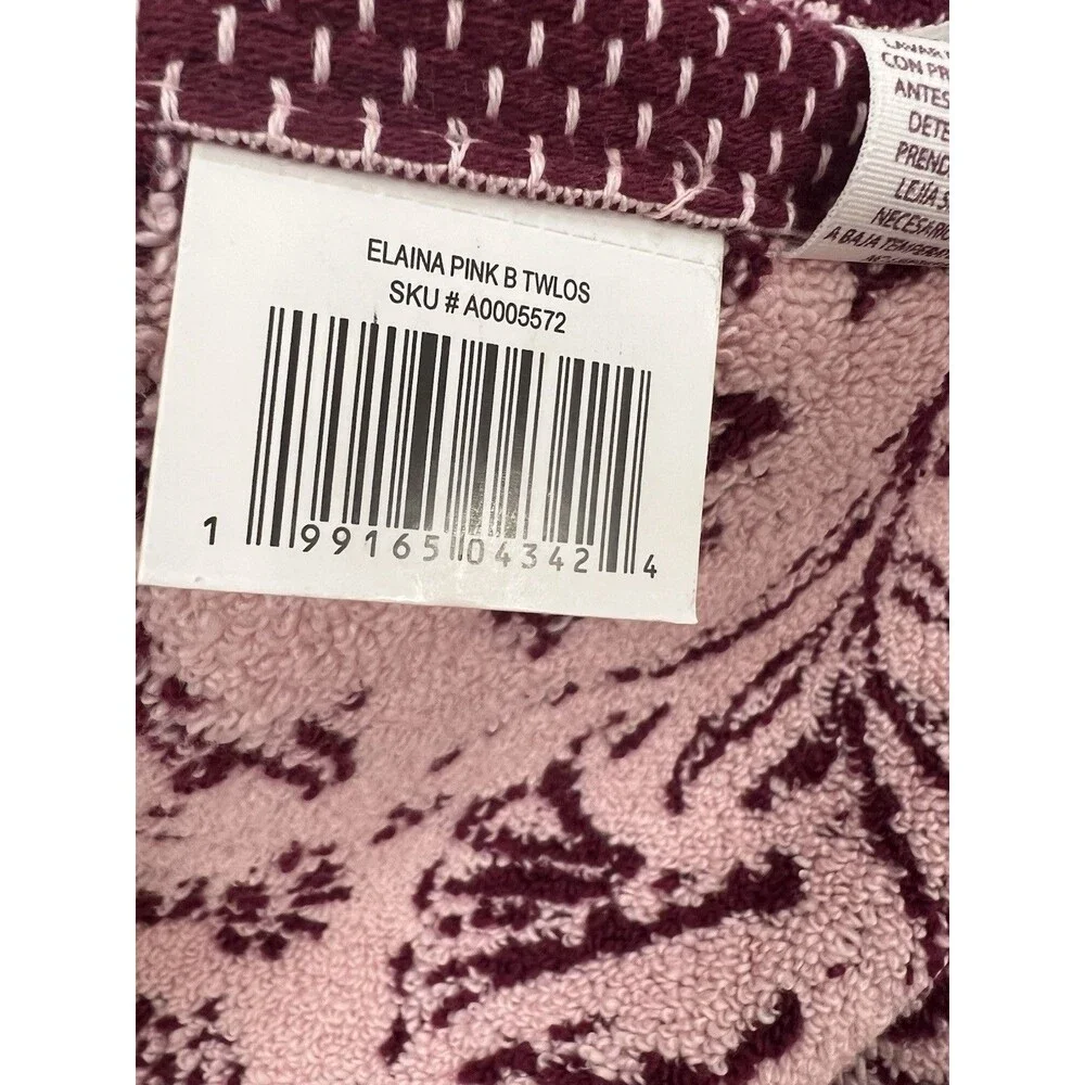 Laura Ashley Elaina Pink Floral Bath Towels Set of 2 Cotton New